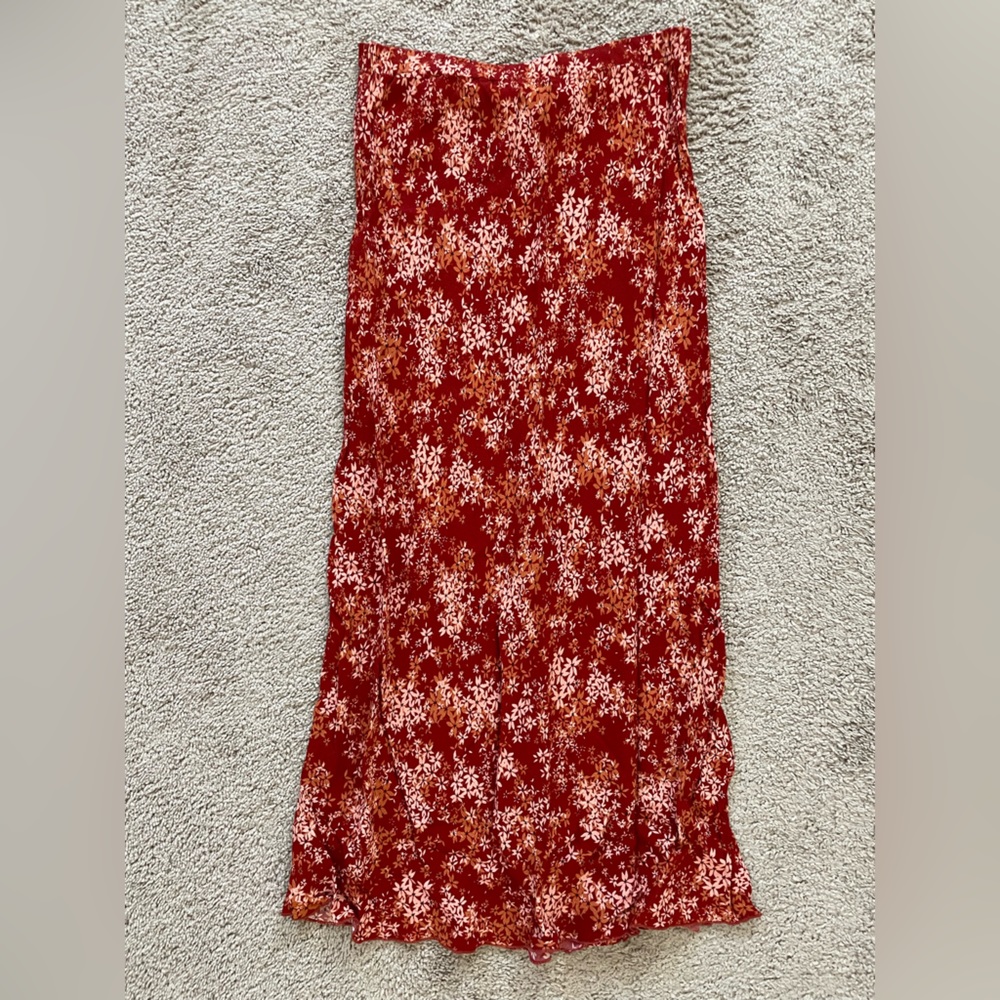 Free People Red Floral Midi Skirt